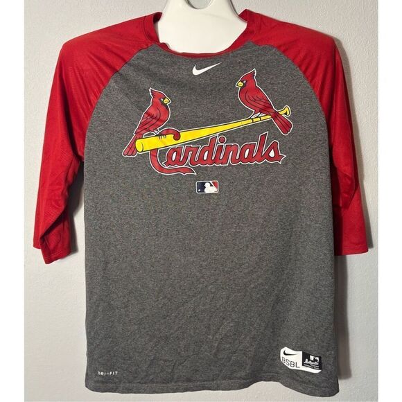 Nike St Louis Cardinals Shirt Adult Large Athletic Fit Gray 3/4 Sleeve Dri-Fit - Picture 3 of 7